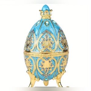 Sky Blue Elegant Faberge Egg Trinket Box Hinged magnetic closure BREATHTAKING